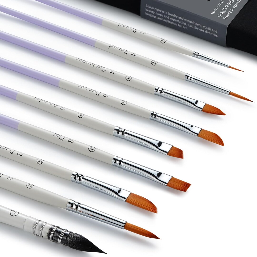 ARTIFY 9 PCS Floral Watercolor Brushes for Beginners & Pros | Artist Paint Brushes for Watercolor, Gouache & Acrylic | Round, Flat, Dagger, Cat’s Tongue, Detail Bruhes & Squirrel Hair Quill Brush